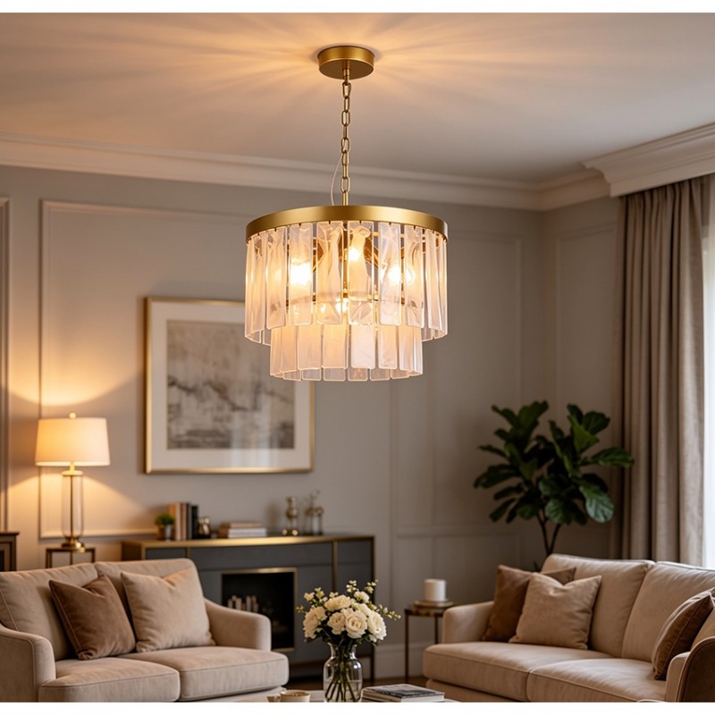 Cork Lighting-PF1617/4GLD - Elysian - Satin Brass 4 Light Pendant with Slate Glass Style