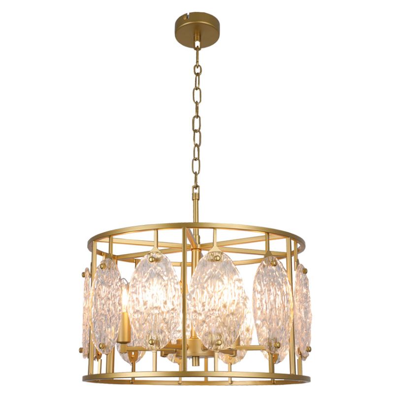 Cork Lighting-PF1652/6GLD - Elm - Satin Brass 6 Light Lantern Pendant with Decorative Glass