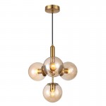 Planet - Matt Brass 4 Light Pendant with Amber Mirrored Glasses Planet - Matt Brass 4 Light Pendant with Amber Mirrored Glasses