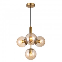 Planet - Matt Brass 4 Light Pendant with Amber Mirrored Glasses Planet - Matt Brass 4 Light Pendant with Amber Mirrored Glasses