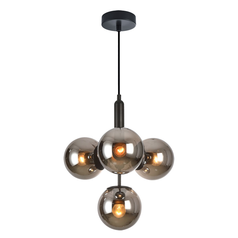 Cork Lighting-PF1805-4SMK - Planet - Smoky Glass & Black 4 Light Pendant