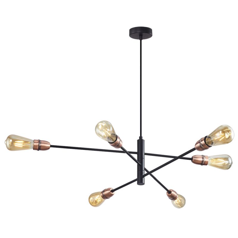 Cork Lighting-PF1966/6BL+CP - Venus - Black & Copper 6 Light Centre Fitting