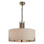 Peillon - Antique Brass 3 Light Pendant with Natural Linen Shade Peillon - Antique Brass 3 Light Pendant with Natural Linen Shade