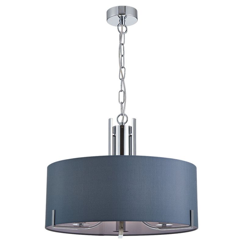 Cork Lighting-PF2019/3CR - Peillon - Chrome 3 Light Pendant with Grey Shade