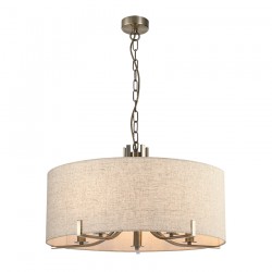 Peillon - Antique Brass 5 Light Pendant with Natural Linen Shade