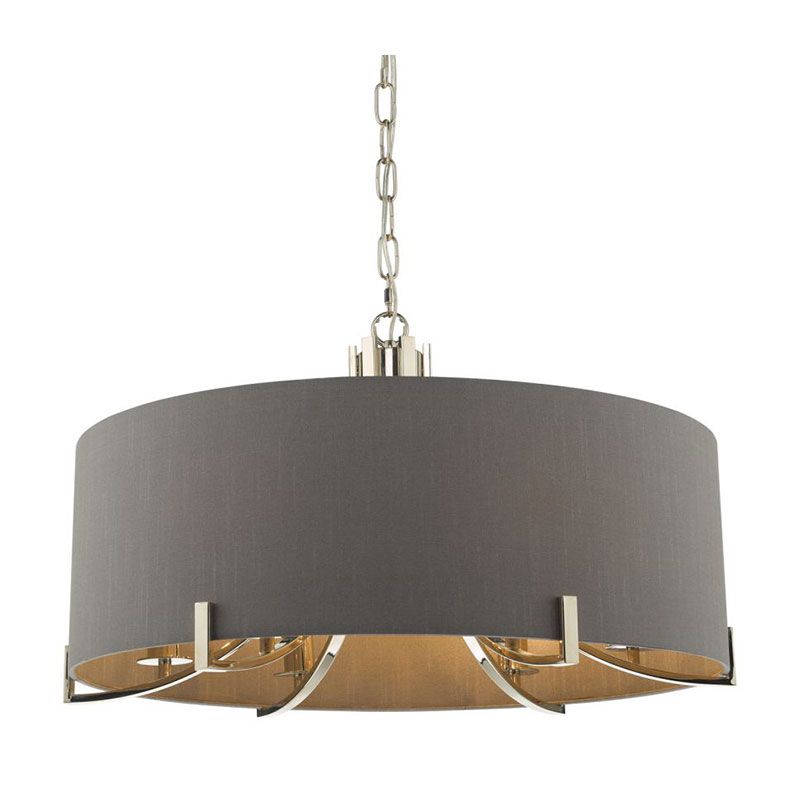 Cork Lighting-PF2019/5CR - Peillon - Chrome 5 Light Pendant with Grey Shade