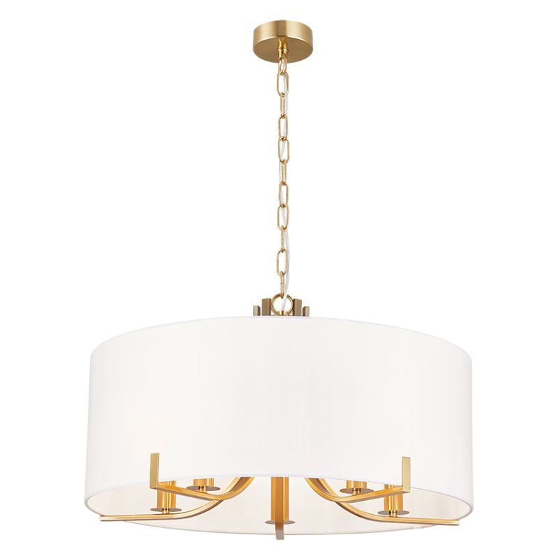 Cork Lighting-PF2019/5SB - Peillon - Satin Brass 5 Light Pendant with White Shade