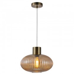 Skytech - Antique Brass Pendant with Ribbed Amber Glass