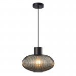 Skytech - Black Pendant with Ribbed Smoked Glass