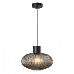 Skytech - Black Pendant with Ribbed Smoked Glass