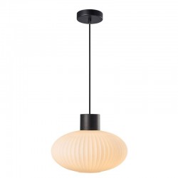 Skytech - Black Pendant with Ribbed Opal Glass