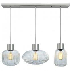 Skytech - Satin Nickel 3 Light over Island Fitting with Ribbed Clear Glasses Skytech - Satin Nickel 3 Light over Island Fitting with Ribbed Clear Glasses