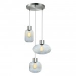 Skytech - Satin Nickel 3 Light Cluster Pendant with Ribbed Clear Glasses Skytech - Satin Nickel 3 Light Cluster Pendant with Ribbed Clear Glasses