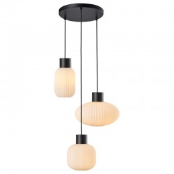 Skytech - Black 3 Light Cluster Pendant with Ribbed Opal Glasses Skytech - Black 3 Light Cluster Pendant with Ribbed Opal Glasses