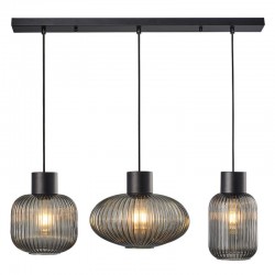 Skytech - Black 3 Light over Island Fitting with Ribbed Smoked Glasses