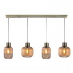 Skytech - Antique Brass 4 Light over Island Fitting with Ribbed Amber Glasses Skytech - Antique Brass 4 Light over Island Fitting with Ribbed Amber Glasses