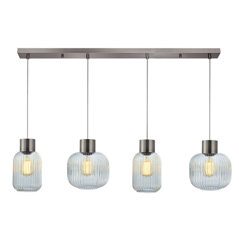 Cork Lighting-PF2023/4CLR - Skytech - Chrome 3 Light over Island Fitting with Ribbed Clear Glasses