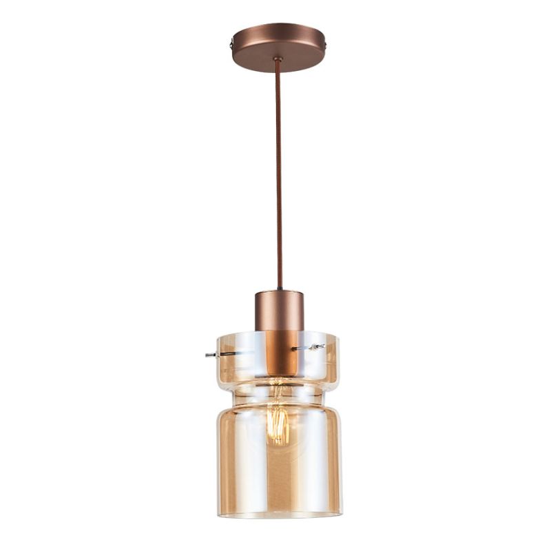 Cork Lighting-PF2207/1COP - Camden - Copper Pendant with Decorative Amber Glass