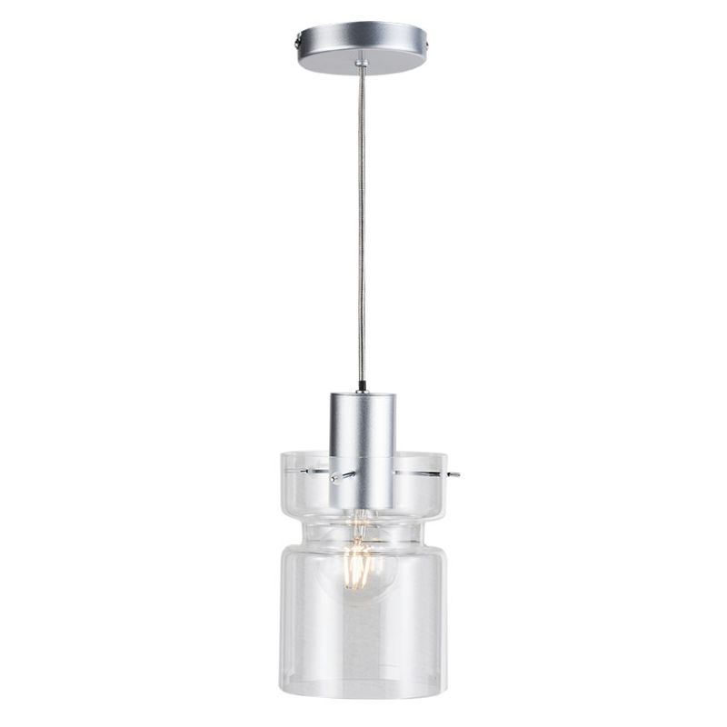 Cork Lighting-PF2207/1SIL - Camden - Aluminium Pendant with Decorative Clear Glass