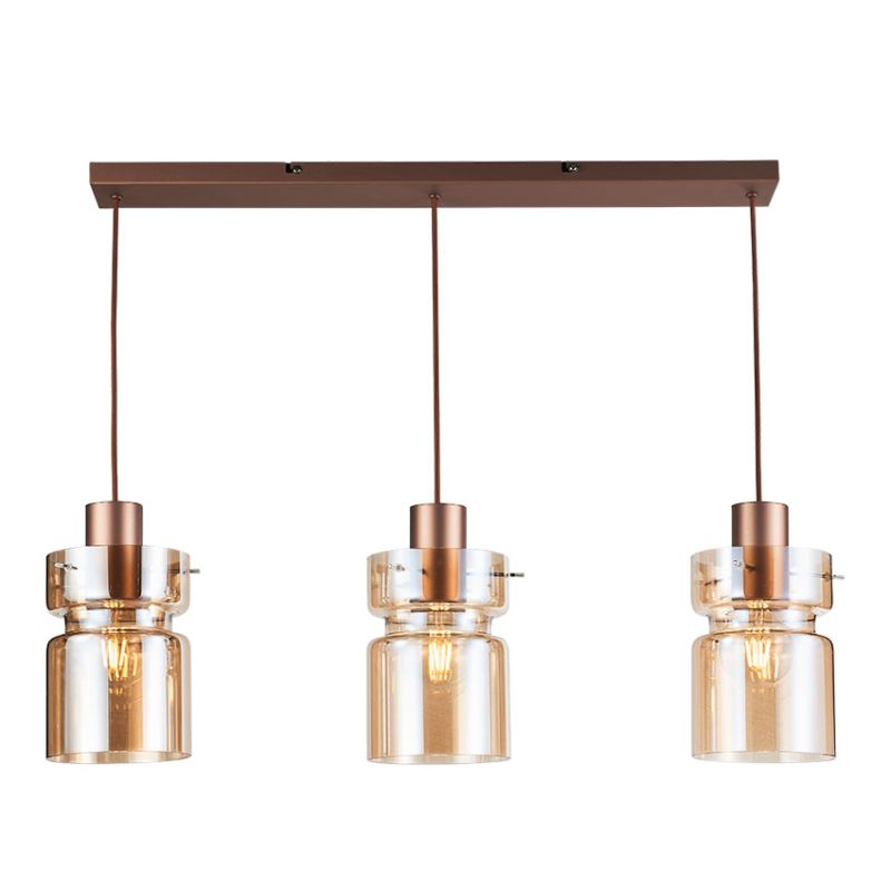 Cork Lighting-PF2207/3COP - Camden - Copper 3 Light over Island Fitting with Decorative Amber Glass