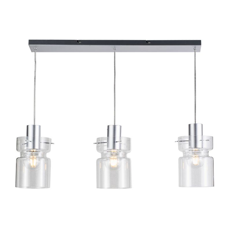 Cork Lighting-PF2207/3SIL - Camden - Aluminium 3 Light over Island Fitting with Decorative Clear Glass