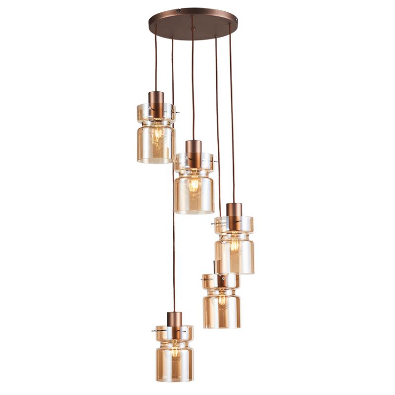 Cork Lighting-PF2207/5COP - Camden - Copper 5 Light Cluster Pendant with Decorative Amber Glass