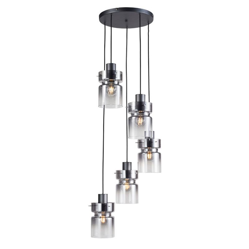 Cork Lighting-PF2207/5GRY - Camden - Grey 5 Light Cluster Pendant with Ombre Smoked Glass