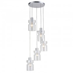 Camden - Aluminium 5 Light Cluster Pendant with Decorative Clear Glass Camden - Aluminium 5 Light Cluster Pendant with Decorative Clear Glass