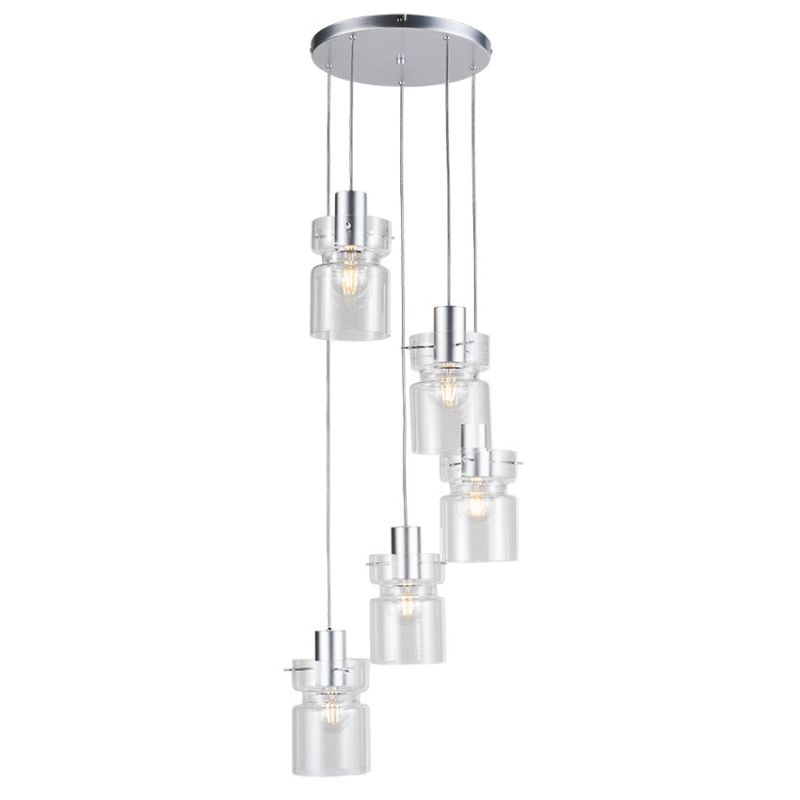 Cork Lighting-PF2207/5SIL - Camden - Aluminium 5 Light Cluster Pendant with Decorative Clear Glass