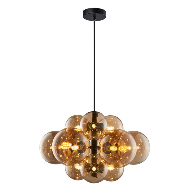 Cork Lighting-PF2330/12BL - Taishan - Black 12 Light Centre Fitting with Amber Glass