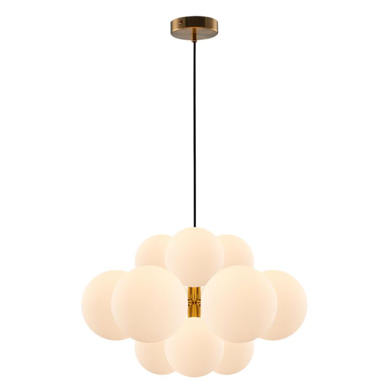 Cork Lighting-PF2330/12BR - Taishan - Brushed Brass 12 Light Centre Fitting with White Glass