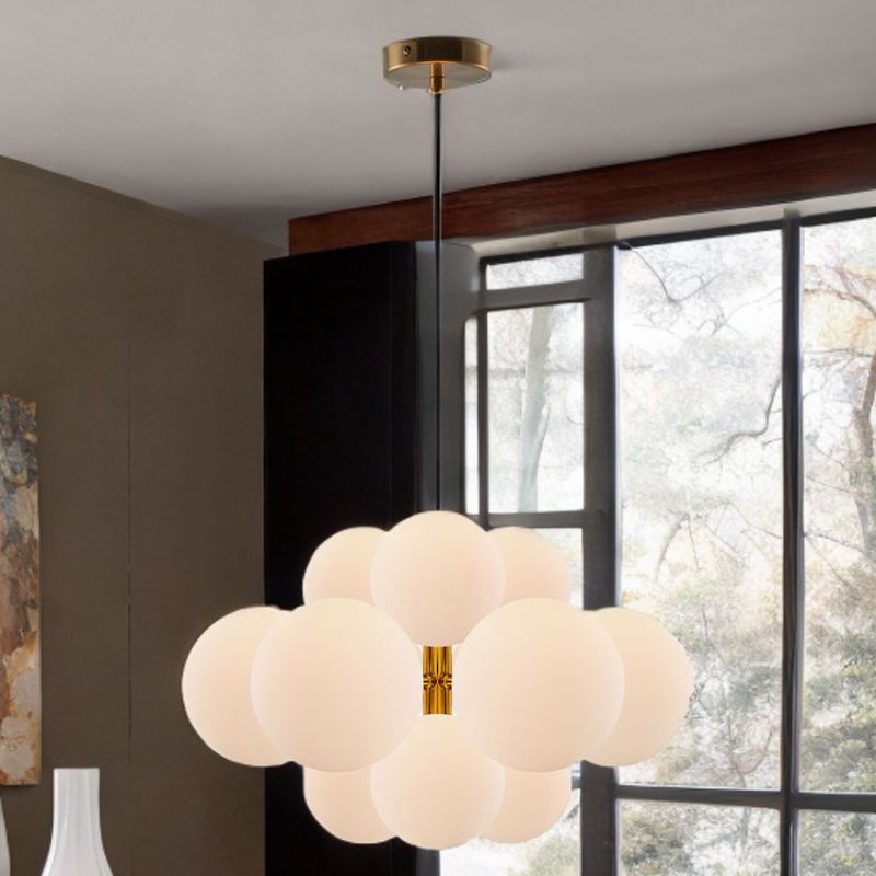 Cork Lighting-PF2330/12BR - Taishan - Brushed Brass 12 Light Centre Fitting with White Glass