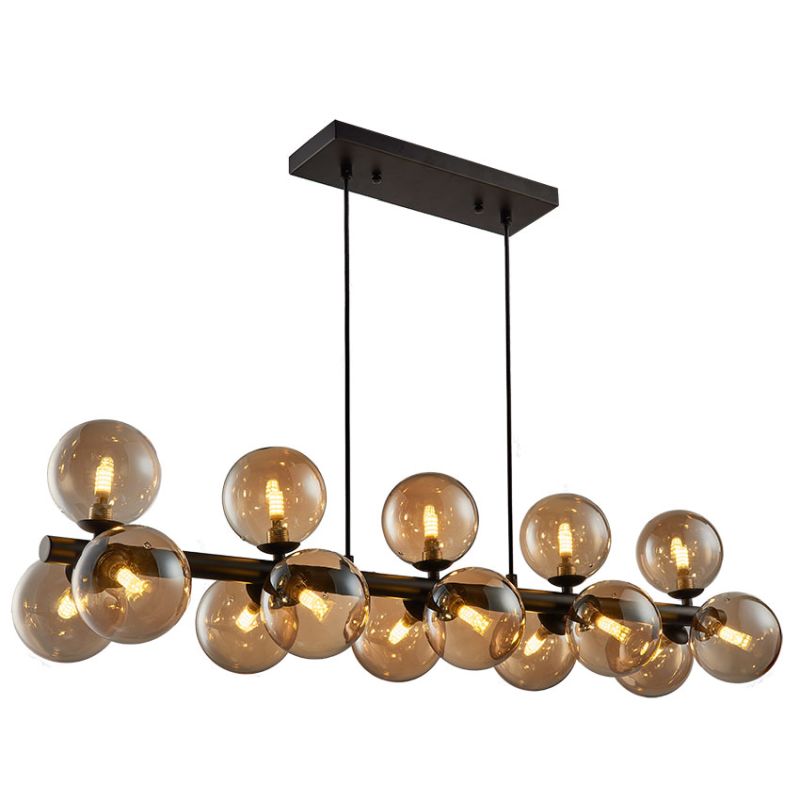 Cork Lighting-PF2330/15BL - Taishan - Black 15 Light over Island Fitting with Amber Glass