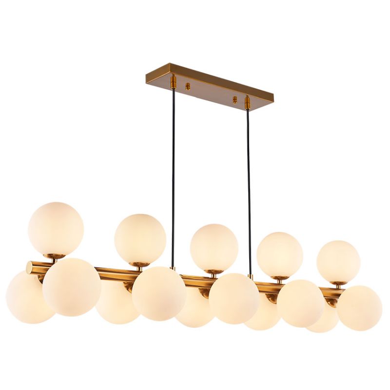 Cork Lighting-PF2330/15BR - Taishan - Brushed Brass 15 Light over Island Fitting with White Glass