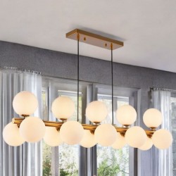 Taishan - Brushed Brass 15 Light over Island Fitting with White Glass Taishan - Brushed Brass 15 Light over Island Fitting with White Glass