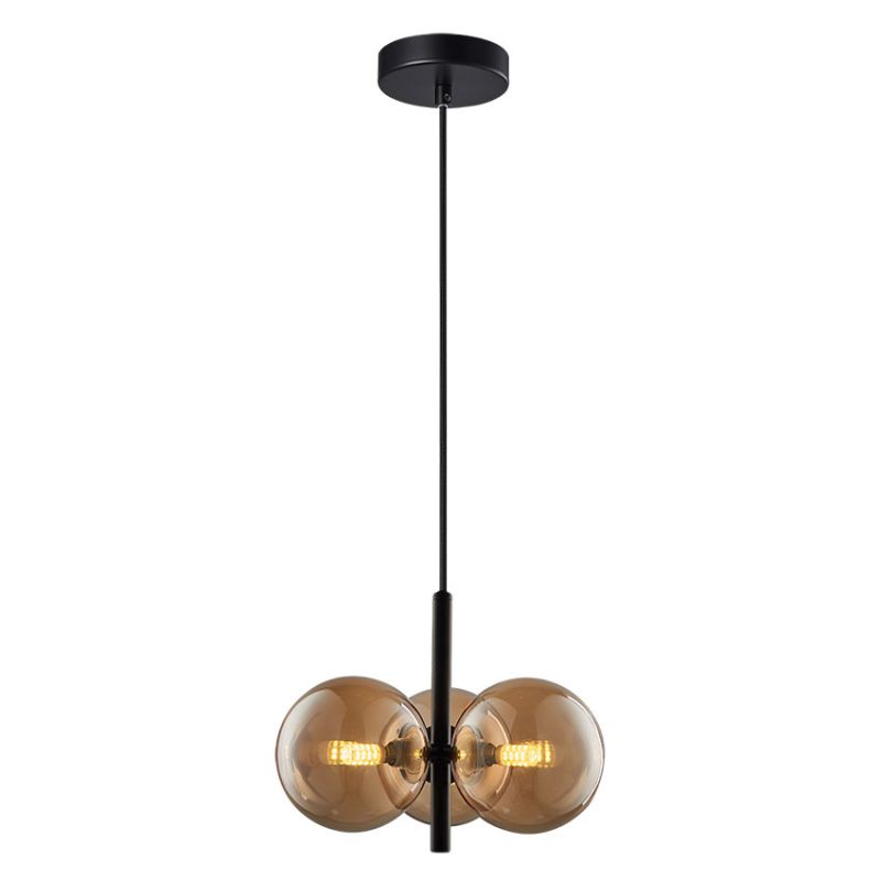 Cork Lighting-PF2330/3BL - Taishan - Black 3 Light Centre Fitting with Amber Glass