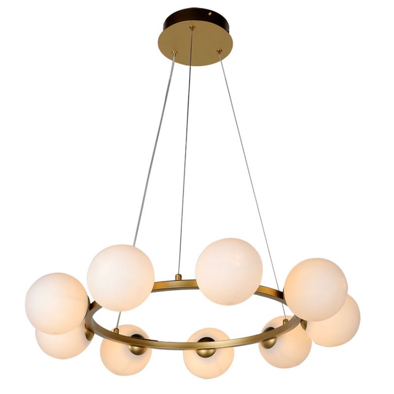 Cork Lighting-PF2330/9RBR - Taishan - Brushed Brass 9 Light Centre Fitting with White Glass