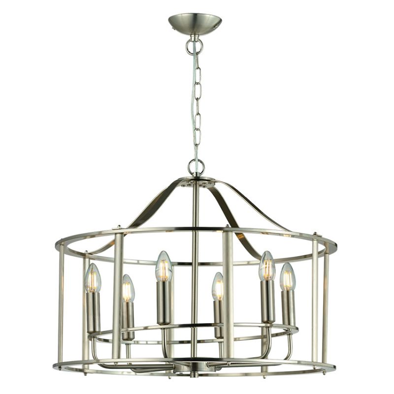 Cork Lighting-PF24756/6SN - Adare - Satin Nickel 6 Light Lantern Pendant