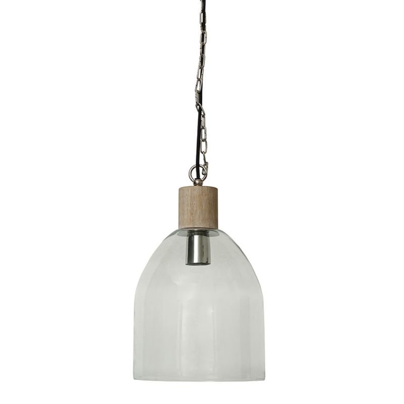 Cork Lighting-PF14714 - Saxen - Wooden & Chrome Pendant with Clear Glass