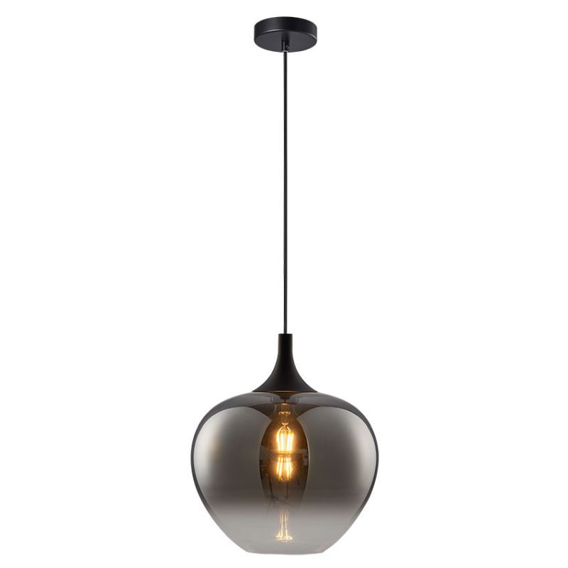 Cork Lighting-PF2522/1LBLK - Berkley - Black Pendant with Smoked Glass ⌀ 29 cm