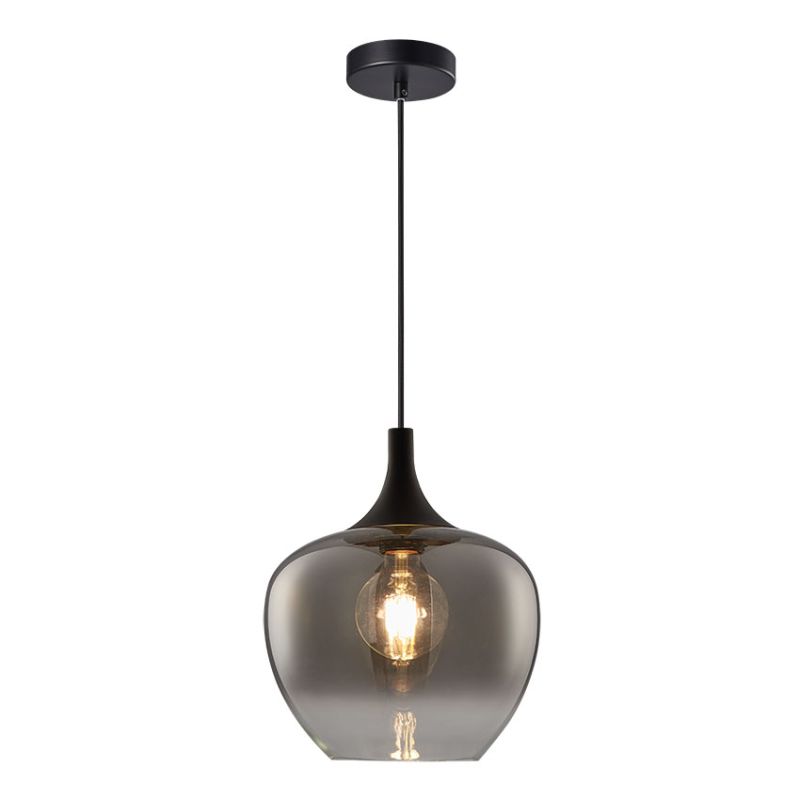 Cork Lighting-PF2522/1SBLK - Berkley - Black Pendant with Smoked Glass ⌀ 24 cm