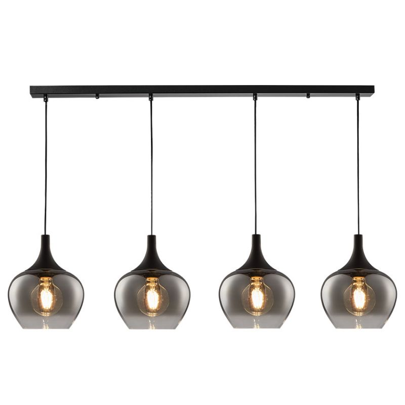 Cork Lighting-PF2522/4BLK - Berkley - Black 4 Light over Island Fitting with Smoked Glass