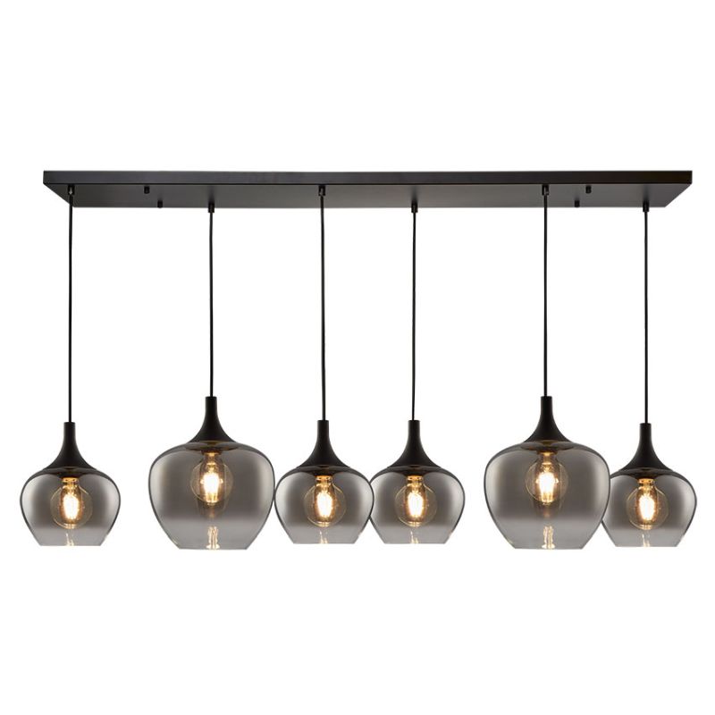 Cork Lighting-PF2522/6BLK - Berkley - Black 6 Light over Island Fitting with Smoked Glass