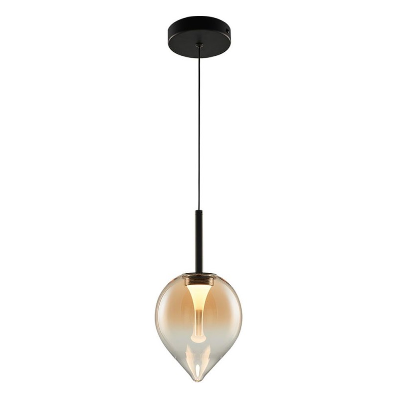 Cork Lighting-PF2576/1AMB - Vetro - Black LED Pendant with Amber Glass
