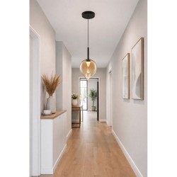 Vetro - Black LED Pendant with Amber Glass
