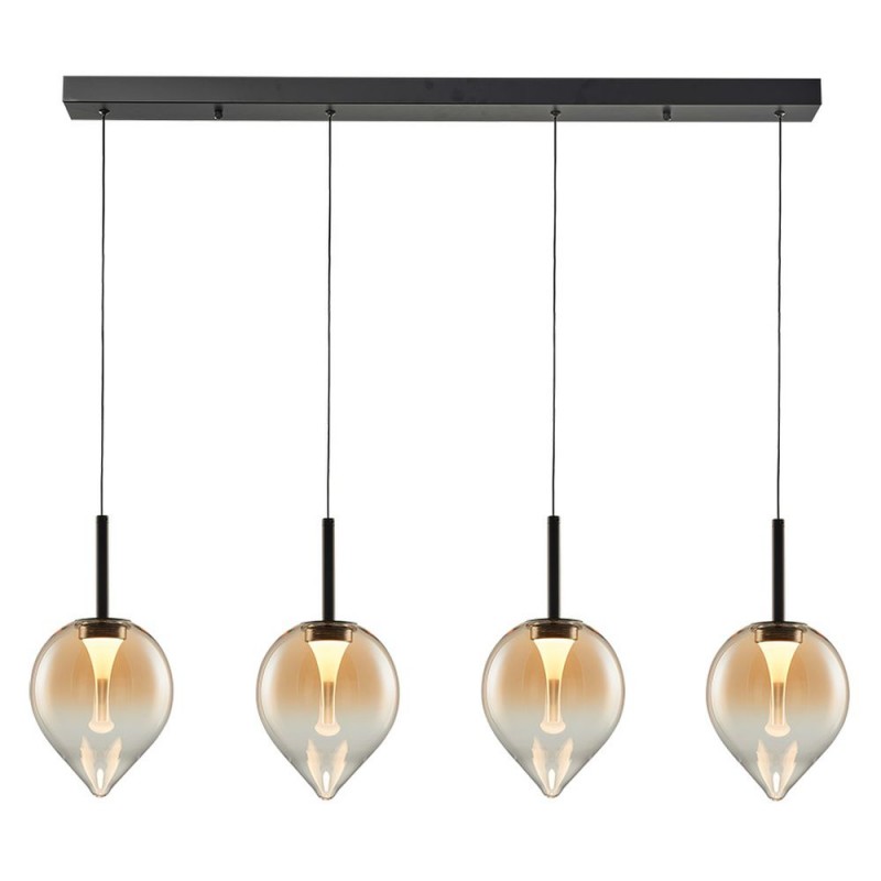 Cork Lighting-PF2576/4AMB - Vetro - Black 4 Light LED over Island Fitting with Amber Glass