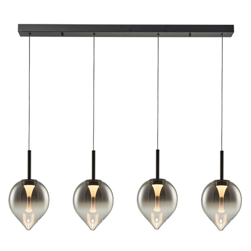 Cork Lighting-PF2576/4SMK - Vetro - Black 4 Light LED over Island Fitting with Smoked Glass