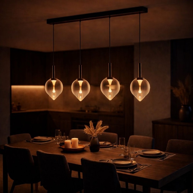 Cork Lighting-PF2576/4SMK - Vetro - Black 4 Light LED over Island Fitting with Smoked Glass