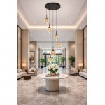 Vetro - Black 6 Light LED Cluster Pendant with Amber Glass