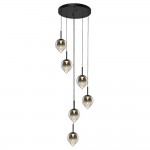 Vetro - Black 6 Light LED Cluster Pendant with Smoked Glass